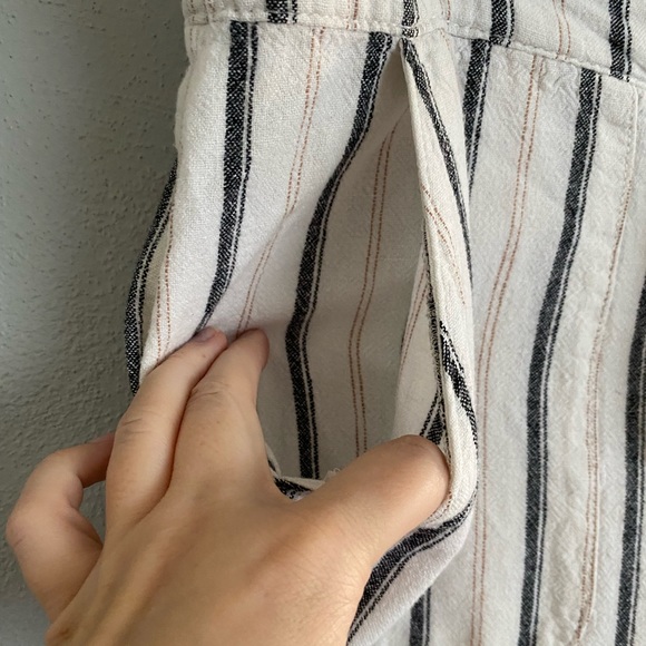 Linen Wide Leg Pants Size Large Neutral Cropped Casual Lightweight Beachy - Picture 5 of 9